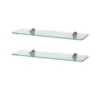 2x Étagères de Salle de Bain en Verre Flottant Arrondies 50cm Clair/Or Stockage