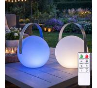 Lampe boule de décoration de jardin dimmable avec télécommande lampe d'extérieur à changement de couleur lampe à piles avec effet bougie, à suspendre ou à poser, LED RVB, DxH 18,9 x 21 cm, lot de 2