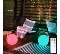 Lampe boule de décoration de jardin dimmable avec télécommande lampe d'extérieur à changement de couleur lampe à piles avec effet bougie, à suspendre ou à poser, LED RVB, DxH 18,9 x 21 cm, lot de 2