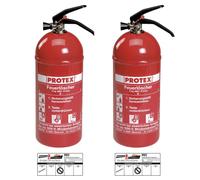 2x Extincteur à Poudre Protex PDE2GA 2 kg, Manomètre + Fixation Voiture