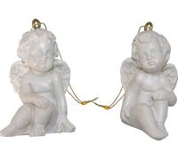 2x FADEDA ange avec fil d'or, blanc / hauteur:5 cm / peint à la main / figurines de crèche détaillées - Noël Table Décoration Accessoires de crèche