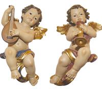 2x FADEDA ange mural jouant de la musique / hauteur : 33 cm / peint à la main / figurines de crèche détaillées - Noël Table Décoration Accessoires de crèche
