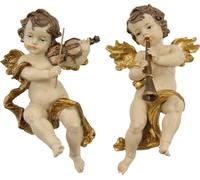2x FADEDA ange mural musicien coloré / hauteur:14 cm / peint à la main / figurines de crèche détaillées - Noël Table Décoration Accessoires de crèche
