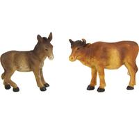 2x FADEDA Bœuf et âne debout / hauteur:7 cm / peint à la main / figurines de crèche détaillées - Noël Table Décoration Accessoires de crèche