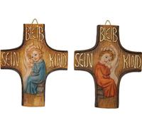 2x FADEDA Croix "Reste son enfant" / hauteur:13 cm / peint à la main / figurines de crèche détaillées - Noël Table Décoration Accessoires crèche