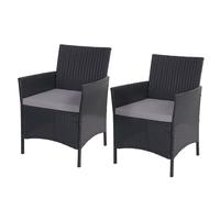 2x Fauteuil De Jardin Halden En Polyrotin Anthracite, Coussin Couleur Crème Noir