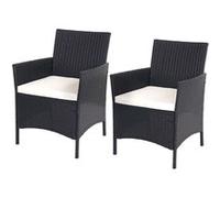 2x Fauteuil De Jardin Halden En Polyrotin, Fauteuil En Osier Anthracite, Coussin Crème Noir