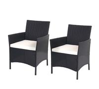 set de 2 fauteuils de jardin en poly rotin Halden, fauteuil en osier ~ anthracite, coussin crème