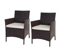 2x Fauteuil De Jardin Halden En Polyrotin, Fauteuil En Osier Marron Chiné, Coussin Crème Marron