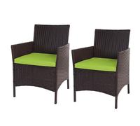 2x Fauteuil De Jardin Halden En Polyrotin, Fauteuil En Osier Marron Chiné, Coussin Vert Marron