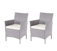 Mendler Fauteuil de jardin Halden en polyrotin Gris – 2x avec coussin couleur crème