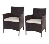 2x Fauteuil De Jardin Halden En Polyrotin, Fauteuil En Osier Marron Chiné, Coussin Crème Marron