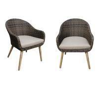 2x Fauteuil en osier Fauteuil de bistrot Accoudoir Dossier en bois massif Outdoor Chaise Fauteuil