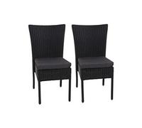 2x Fauteuil En Polyrotin Hwc-G19, Chaise Pour Jardin Ou Balcon, Empilable Noir, Coussin Gris Foncé Noir