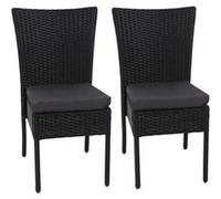 2x Fauteuil en polyrotin MENDLER HWC-G19, empilable noir, coussin gris foncé G