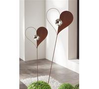 2x fiches de jardin "cœur avec boule" en métal aspect rouille, 100 & 123 cm de haut, fiche décorative, décoration de jardin pour l'extérieur