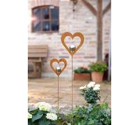 2x fiches de jardin "cœur" en métal aspect rouille, avec boule argentée, 96 + 120 cm de haut, fiche décorative, fiche rouille, décoration de jardin pour l'extérieur