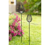 2x fiches de jardin "Fleur" en métal, noir, avec photophore, porte-bougie à chauffe-plat, fiche décorative, décoration de jardin pour l'extérieur