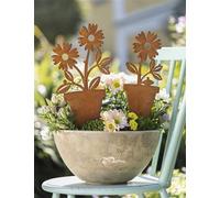 2x fiches de jardin "pot de fleurs" en métal avec rouille véritable, 35 + 40 cm de haut, fiche décorative, fiche rouille, décoration de jardin pour l'extérieur