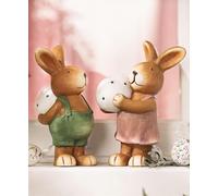 2x Figurine de décoration "Lapin avec oeuf de Pâques" en terre cuite, 26 cm de haut, lapin de Pâques, décoration de Pâques, décoration de jardin pour l'extérieur