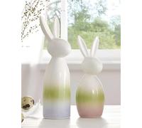 2x Figurine de décoration lapin "pastel" en porcelaine, brillant, 14 + 17 cm de haut, décoration de Pâques, lapin de Pâques, set de figurines