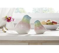 2x Figurine de décoration oiseau "Pastel" en porcelaine, brillant, 9 + 12 cm de haut, décoration de Pâques, décoration de printemps, set de figurines