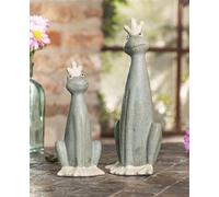 2x Figurine de décoration "Roi Grenouille" en terre cuite, 20 + 28 cm de haut, figurine de jardin Grenouille avec couronne, décoration de jardin pour l'extérieur