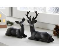 2x Figurine décorative "Chevreuil & Cerf" en polyrésine, noir mat, figurine animalière, décoration de Noël, décoration de table