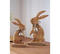 2x Figurine décorative "Lapin de Pâques" en bois de mangue, 20 + 26 cm de haut, décoration de Pâques, décoration en bois, figurine de Pâques