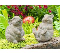 2x Figurine décorative Lapin "Stone" en ciment, gris avec finition dorée, hauteur 10 cm, lapin de Pâques, décoration de Pâques, décoration de jardin pour l'extérieur