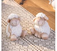 2x Figurine décorative "Mouton" en terre cuite & laine, petit mouton, décoration de Pâques, agneau
