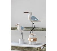 2x Figurine décorative "Oiseau" en bois & métal, décoration maritime, oiseau décoratif, set de figurines