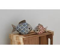 2x Figurine décorative "poisson" en bois, décoration maritime, multicolore, 7 + 9 cm de haut, poissons décoratifs, figurine, figurine de poisson