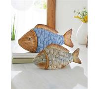 2x Figurine décorative "poisson" en polyrésine, décoration maritime, multicolore, 18,5 + 23,5 cm de long, poissons décoratifs, figurine, figurine de poisson