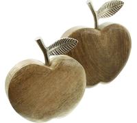 2x Figurine décorative Pomme Bois de mangue naturel & aluminium argenté