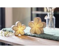 2x Fleur "White" en porcelaine, blanche, avec éclairage LED, figurine décorative, décoration lumineuse