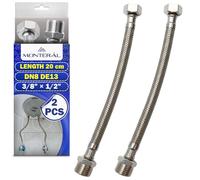 2x Flexible Eau 20 cm F 3/8” x M 1/2” DN8 DE13 Max +70°C | Tuyau Flexible en Acier Inoxydable avec Plage de Pression Service Max 10 bar - MONTERAL