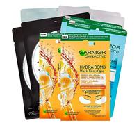 Garnier SkinActive Masque Tissu Hydratant Grenade + 2 x Hydra Bomb Apaisant Camomille + 2 x Hydra Bomb Thé Vert + 2 x Pure Characoal Purifiant + 2 x Anti Fatigue Yeux