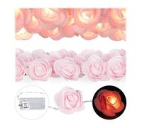 2x Guirlandes lumineuses de 20 roses LED, à piles pour mariages, St Valentin, lumière chaude, rose