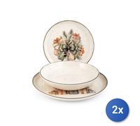 2X H&H Service 12 Pièces Table Hiver Charme En Grès Décoré