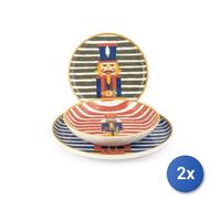 2X H&H Service 12 Pièces Table William En Grès Décoré