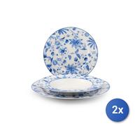 2X H&H Service 18 Pièces Table Blue Arbor En Nouvelle Porcelaine Décorée