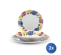 2X H&H Service 18 Pièces Table Jardin En Porcelaine Décorée