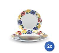 2X H&H Service 18 Pièces Table Jardin En Porcelaine Décorée