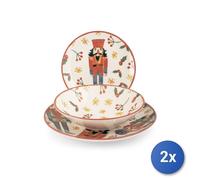 2x H&h Service 18 Pièces Table Kingdom En Grès Décoré