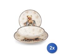 2X H&H Service 18 Pièces Table Majestic En Grès Décoré