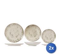 2x H&H Service 18 Pièces Table Planète En Grès Couleur Beige À Pois