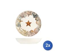 2X H&H Service 18 Pièces Table Saintbarth En Grès Décoré