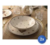 2X H&H Service De Table En Grès Décoré 18 Pièces Highlands, Marron Et