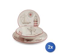 2x H&h Service De Table Lighthouse 18 Pièces En Grès Décoré